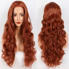 BM светильник, оранжевый цвет, свободная глубокая волна, синтетический 13*4, парик на кружеве, жаростойкое волокно, естественная линия волос для женщин, парики