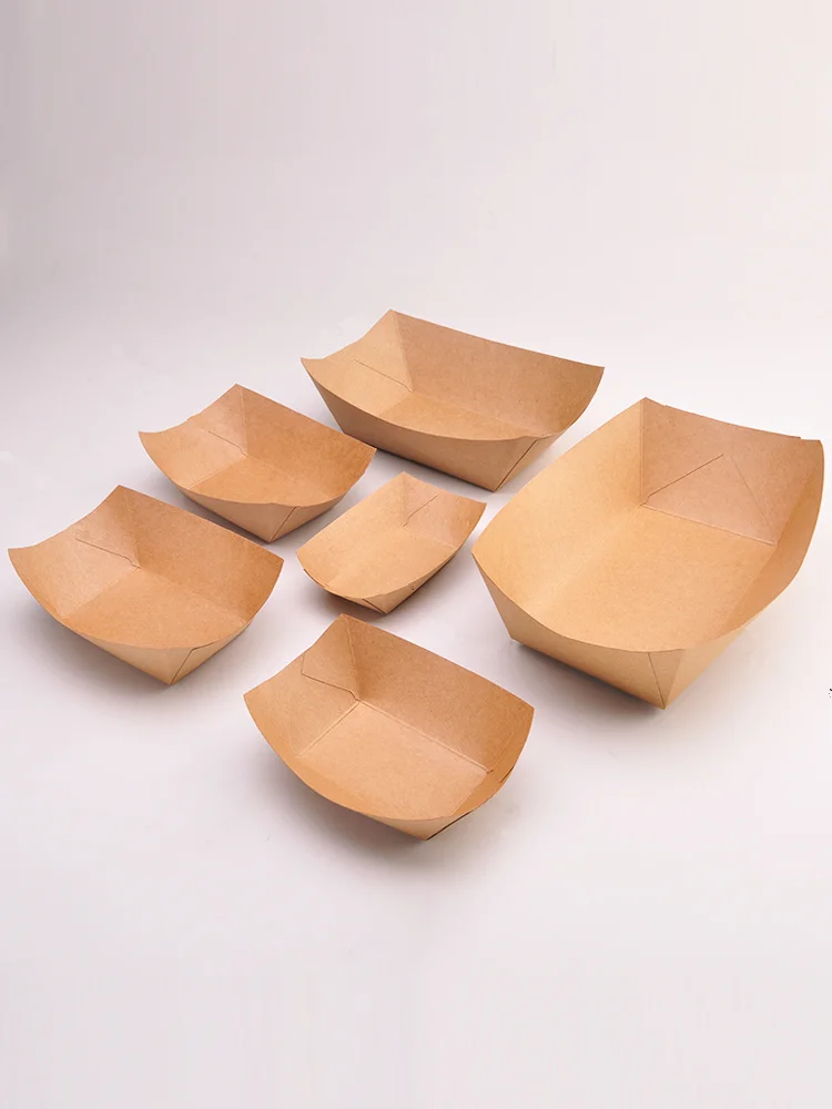 

Disposable Kraft Paper Open Boat Box Oil-Proof Drenched Chicken Rice Fries French Grilled Hamburger Snack
