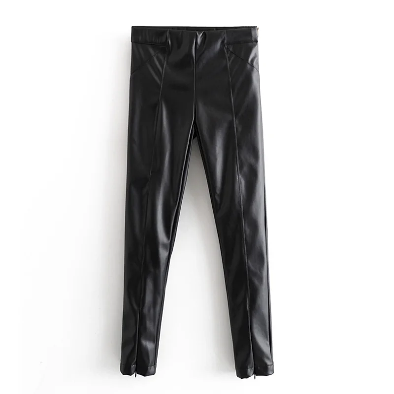 Женские брюки из искусственной кожи с плюшевой подкладкой, модные брюки из искусственной кожи, женские элегантные однотонные брюки на молнии, женские JX - Цвет: ZRPA1429 Black