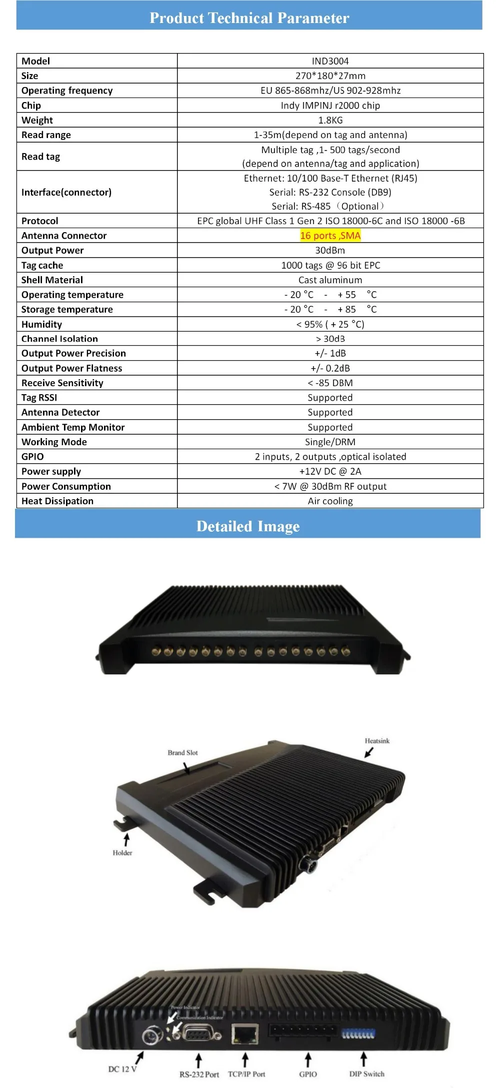 Дальний пассивный считыватель EPC Gen2 RFID 4 порта 8 портов 16 портов UHF водонепроницаемый для проекта отслеживания склада