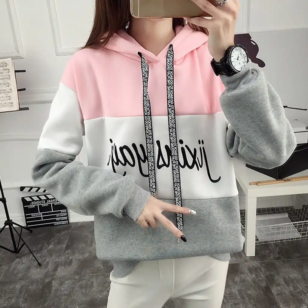 Fashion Women Stitching Color Letter Hooded Top Pullover Splicing Casual  Long Sleeve Sweatshirt Ladies Girls Stappy Hoody Hoodie| | - AliExpress