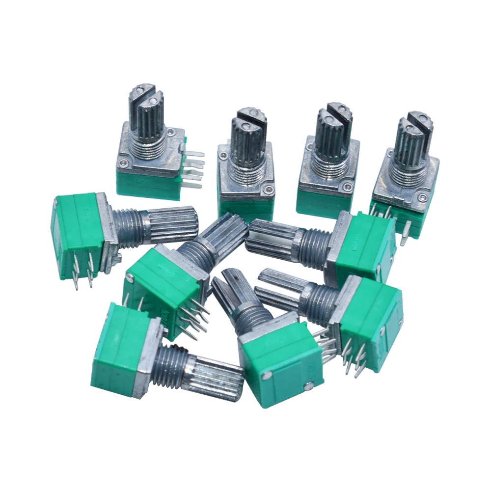 Potentiometer Kit 10pcs/lot RK097G 6Pin 5K 10K 20K 50K 100K B5K switch audio shaft 15mm amplifier sealing potentiometer