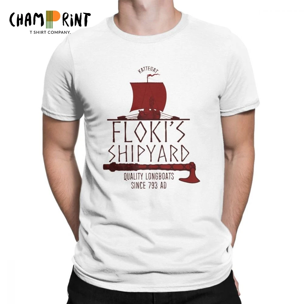 Floki's Shipyard T Shirt for Men Vikings Ships Ragnar Clothes Short Sleeve Funny T-Shirts O Neck Pure Cotton Tees Plus Size |