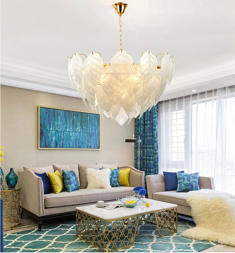 Стеклянный подвесной светильник в виде листьев, современный модный светодиодный подвесной светильник из стекла для гостиной, столовой, декоративное освещение mx10291621