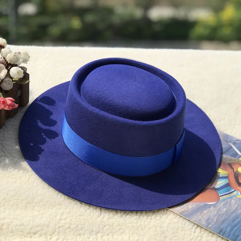 01911-fcm368 Британский Стиль шерстяное кольцо Плоская Шляпа Fedora для мужчин и женщин Панама джазовая, шляпа