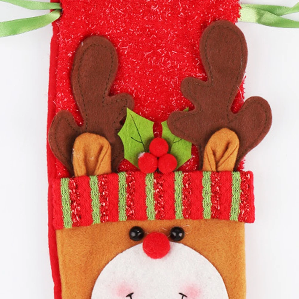 New Christmas Santa Snowman Elk Drawstring Bag Wine Bottle Cover Sleeve Table Decor