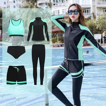 

Sports Vest Style Large Size Sun-resistant Long Sleeve Trousers Swimwear Female Five-Piece Fat mm COUPLE'S Parent and Child Wets