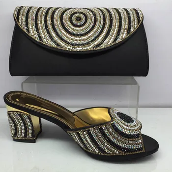 

2019 New Fashion Decorated With Rhinestone Woman Shoes And Bag Set Italian Style Woman High Heels Shoes And Bag For Party BL575C