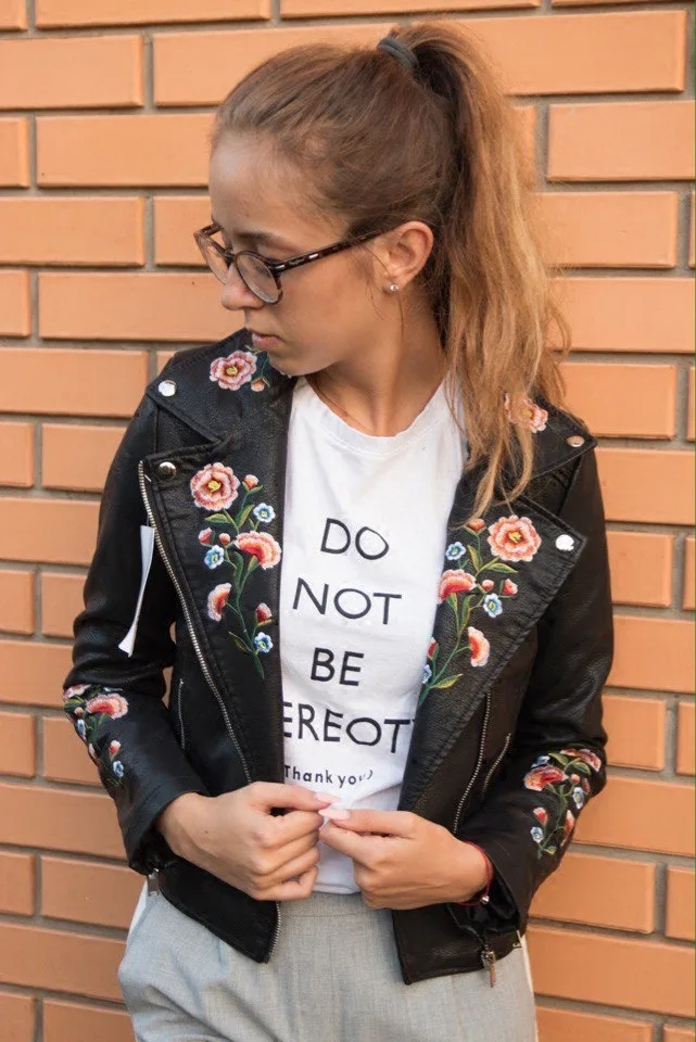 

2018 Spring New Style Flower Embroidered Biker Jacket Women's Supply
