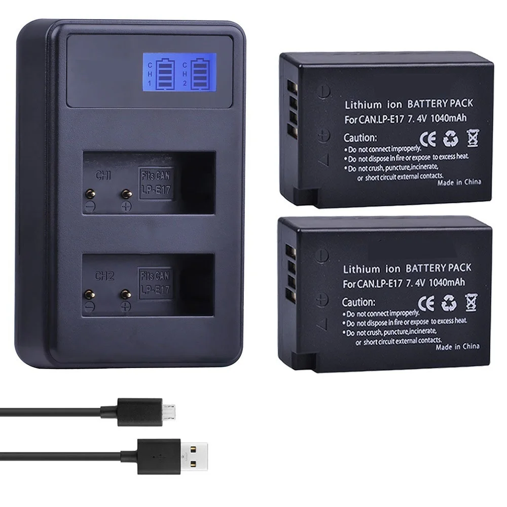 2X 1040mAh LP-E17 LP E17 Camera Battery + LCD Dual USB Charger for Canon EOS M3 M5 M6 750D 760D T6i T6s 800D 8000D Kiss X8i |