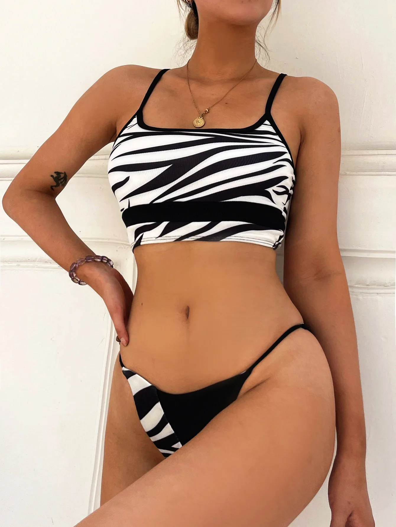 Ladies Summer Split Swimwear Set Women's Creative Zebra Print Bikini Sets Sexy Backless Bikini