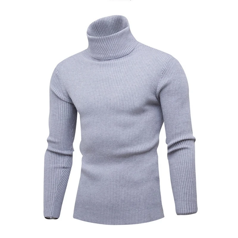 Light Gray Style 2 Модные милые осенне-зимние мужские свитера, Мужская водолазка, однотонные Повседневные свитера, мужские облегающие брендовые теплые вязаные пуловеры - Цвет: Light Gray Style 2