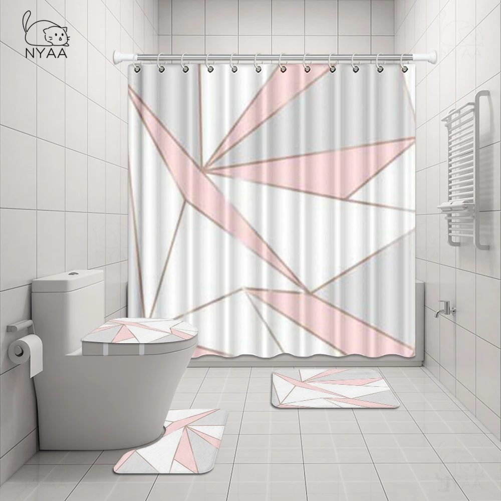 NYAA 4 шт. Геометрическая абстрактная графика линия занавеска стойка для тряпок крышка унитаза коврик набор ковриков для ванной комнаты декор - Цвет: NY7007