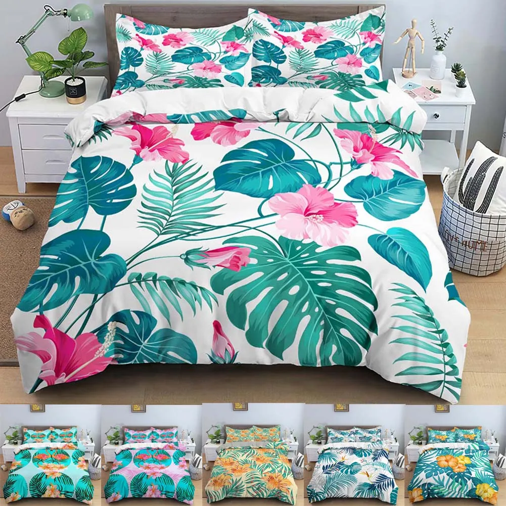 Flamingo Duvet Cover Tropical Leaves Twin Bedding Set Luxury Quilt Cover  With Zipper Closure 2/3pcs Queen Size Comforter Cover - AliExpress