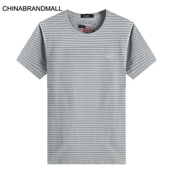 

Men Plus Fat Plus Size Short Sleeve T Shirt Young Men Fat Man Leisure Round Neck Stripes Short Sleeve