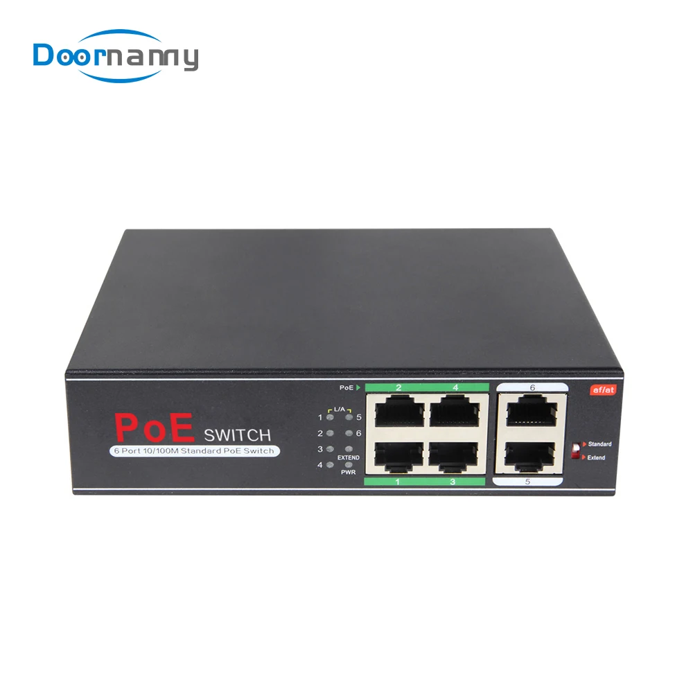 

DOORNANNY 48V 6-port 10/100/M Network POE Switch Ethernet IEEE 802.3af/at Suitable for IP camera/Wireless AP/CCTV camera 250m