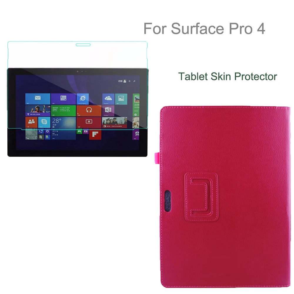 Для microsoft Surface Pro 4 12,3 Tab Чехол Жесткий кожаный жесткий чехол Роскошный умный чехол W. Планшет закаленное стекло экран защитный - Цвет: Розово-красный