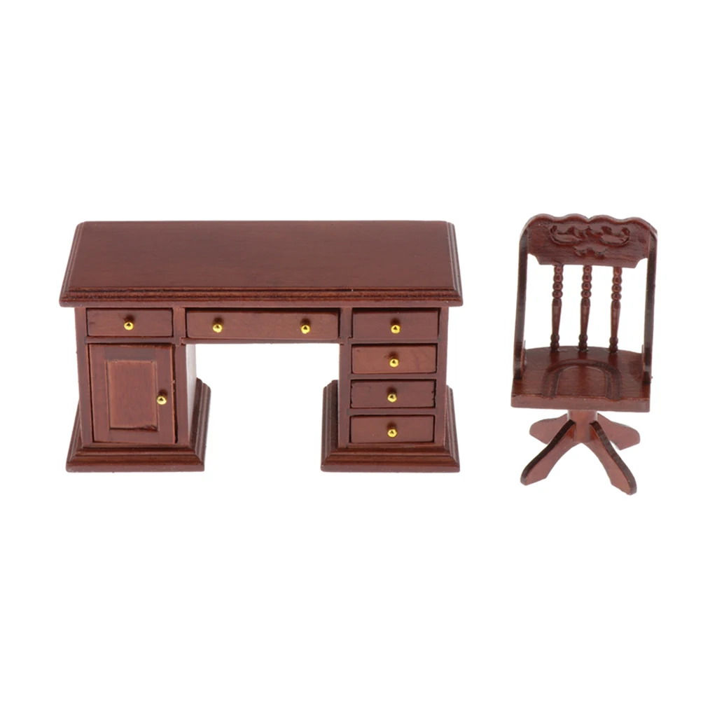 1/12 Dollhouse Writing Desk & Chair Model Set Miniatures Furniture Toy