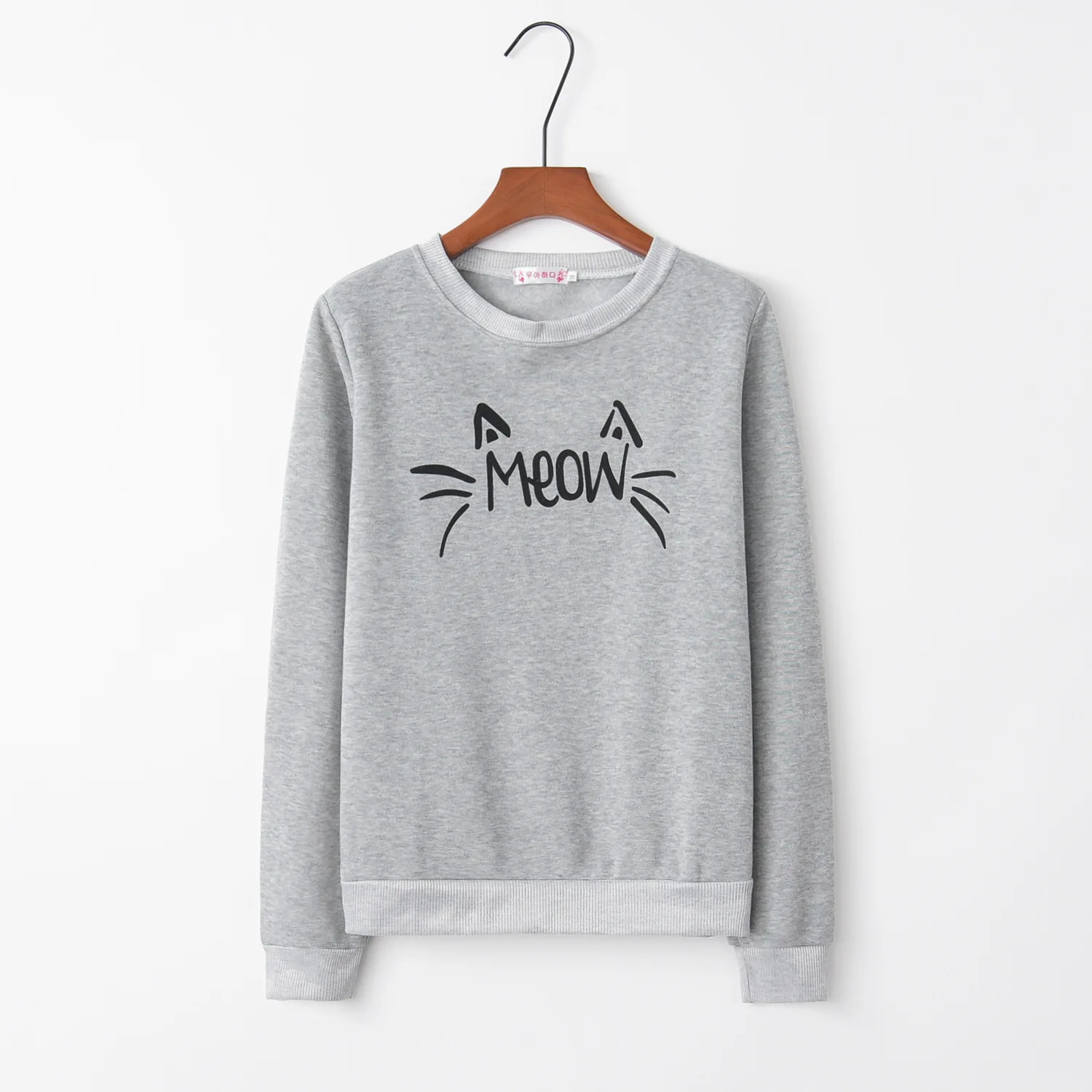 Meow cat серый дизайн распродажа толстовки кофты Женские повседневные Kawaii Harajuku Sweat для девочек европейские Топы корейские