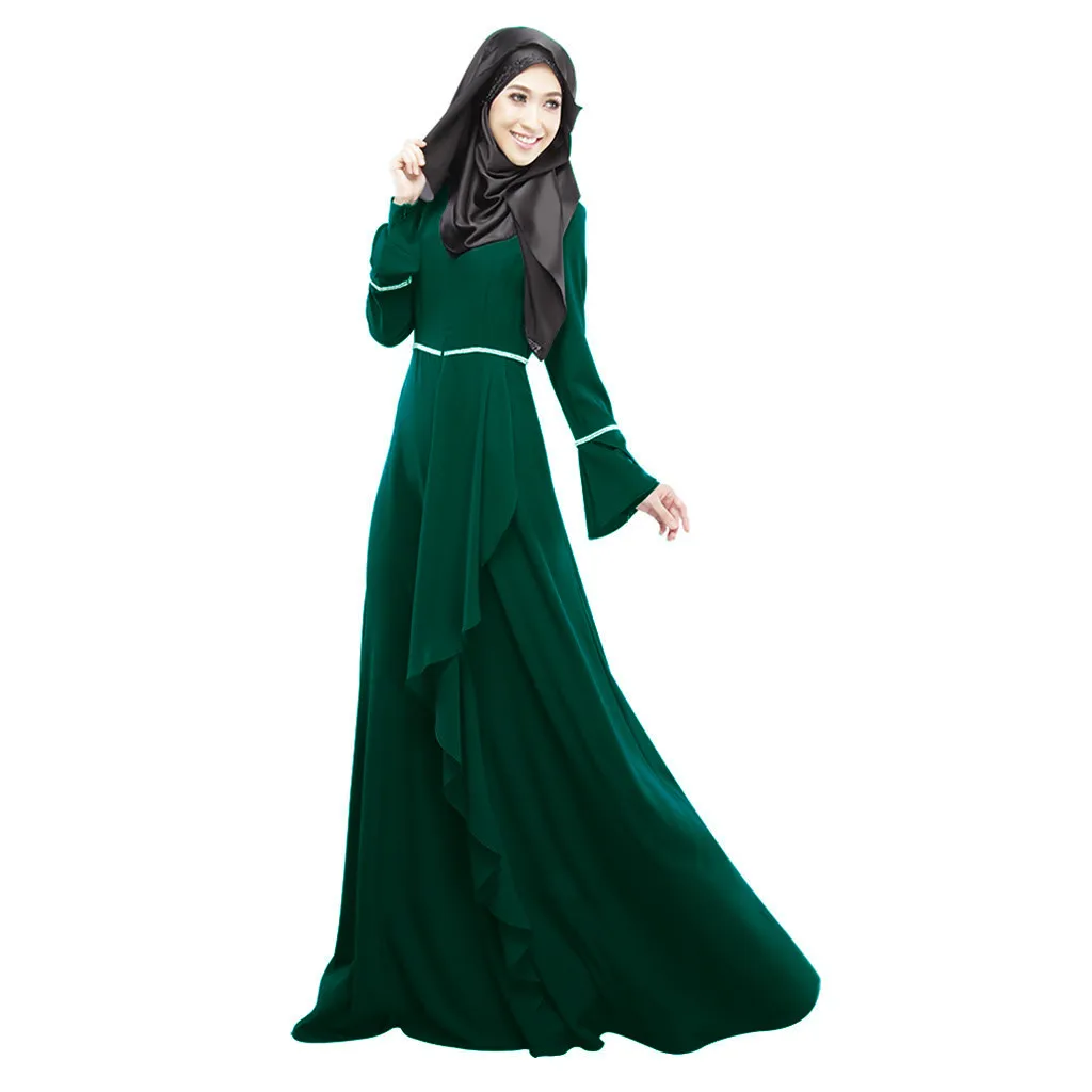 KANCOOLD элегантный женский стиль мусульманское платье Хуэй Национальный пакистанский Национальный стиль сплошной цвет Лепесток рукава
