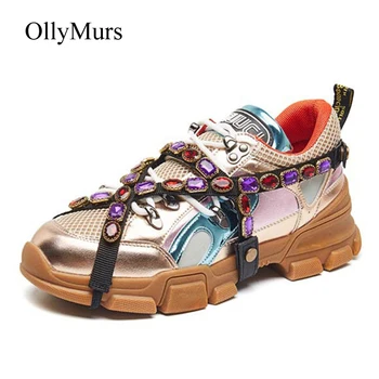 

Rhinestone Shoes Women Platform Sneakers zapatos de mujer Fashion Brand Crystals Ladies White footware Thick Bottom Dad Sneakers