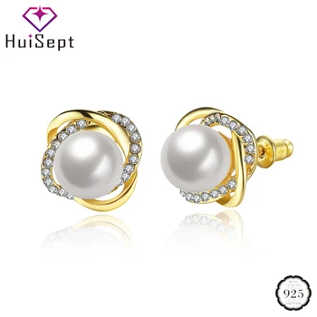 

HuiSept Fashion Pearl Earrings 925 Silver Jewelry Cubic Zirconia Gemstones Stud Earrings for Female Wedding Party Gift Rose Gold