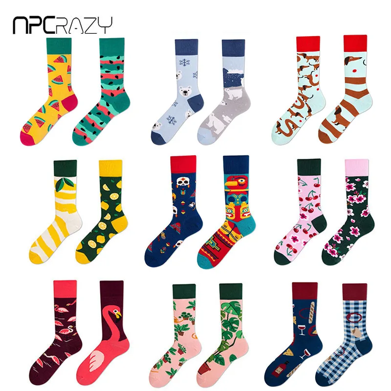 

New Fashion AB Funny Socks Men Combed Cotton With a Pattern Colorful Happy Socks Flamingo Beagle Animal Novelty gift Sokken