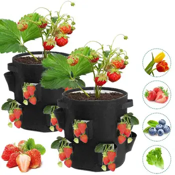 

Garden Strawberry Plant Bag 10 Gallon Planters Planting Pouch Felt Pots Breathable Grow Bag with Pockets for Balcony Vegetables