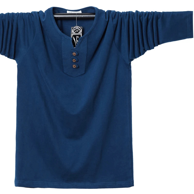 Blue T shirt Новые осенние мужские футболки, мода, облегающая хлопковая футболка с длинным рукавом, мужские топы на пуговицах, повседневная мужская одежда, плюс размер 5XL - Цвет: Blue T shirt