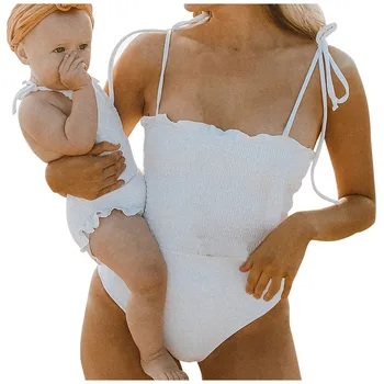 

Women One Piece Solid Strappy Ruched High Waist Padded Bra Beach Bikini