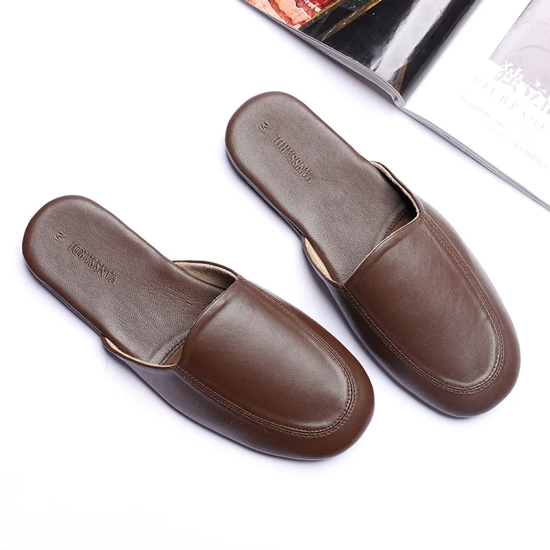 

Spring And Autumn Light Luxury MEN'S Solid Color Sheepskin Home Slipper Closed-toe Indoor Breathable Anti-slip Floor Household S