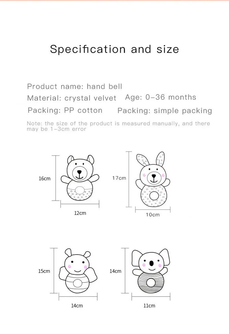 PUDCOCO Infant Kid Newborn Baby Bed Bells Soft Hanging Toys Cartoon Animal Musical Rattle Stick Early Learning Toys