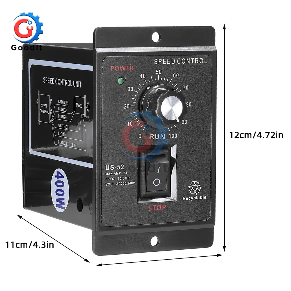 AC 400W 220V US-52 Motor Speed Controller Speed Pinpoint Regulator Forward and Backward 50Hz 60Hz Mini Motor Control Unit