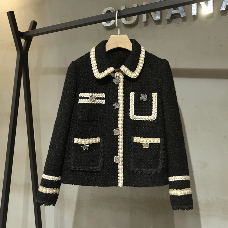 

Chic women's elegant pockets short coat 2020 Spring autumn High quality women tweed jackets coat C061