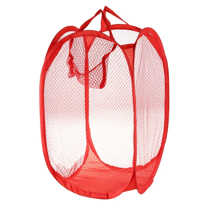 

Household Dirty Clothes Laundry Folding Mesh Bag Basket Holder Red