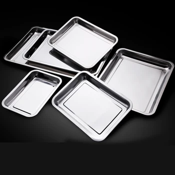 

Stainless Steel Storage Trays Square Plate Thickening Pans Rectangular Tray Barbecue BBQ Rice Dishes Kitchen accessories