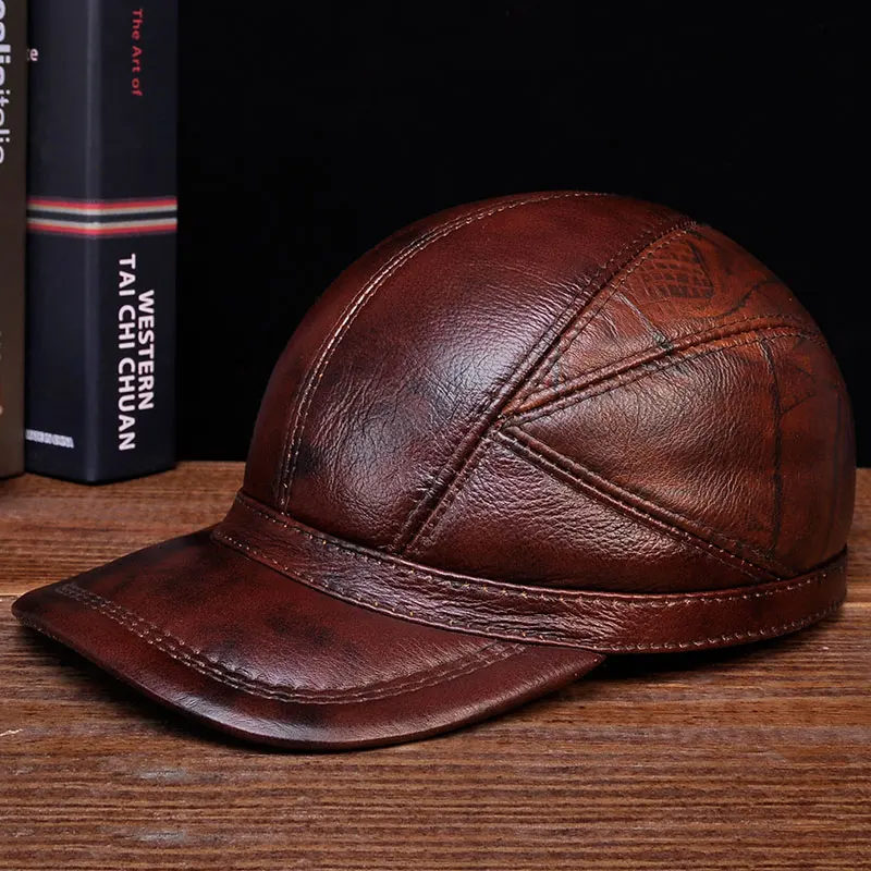MUTIPLE BROWN HL030 мужская бейсбольная Кепка из натуральной кожи, новинка, теплые шапки из коровьей кожи - Цвет: MUTIPLE BROWN