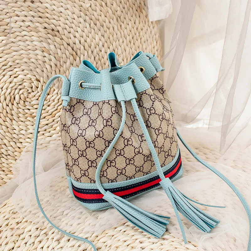 

Bag Women's 2019 New Style Korean-style GD Grain Bucket Bag Contrast Color Ribbon Phone Bag Bucket Bag