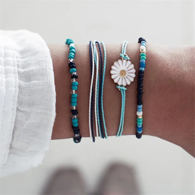 DIEZI 10 Style Bohemian Handmade Braided Flower Coconut tree Bracelet Sets For Women Men Weave Rope Bracelets& Bangles Jewelry