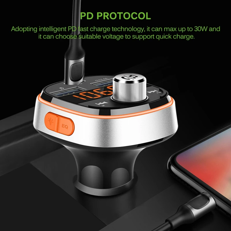 Bluetooth Автомобильный MP3-плеер беспроводной автомобильный fm-передатчик автомобильное зарядное устройство режим Hands-Free Eq с двумя портами Usb Pd Interface-Bc51T