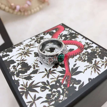 

Gorgeous retro style malachite Ring S925 Sterling silver Jewelry Women Luxury brands Logo Original high quality Fashion gifts
