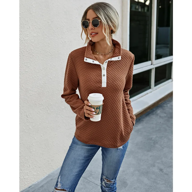 

Casual Patchwork Pullover Women Turn-down Collar Buttons Sweatshirt High Street Oversized Clothes Autumn Winter 2020 Wm*