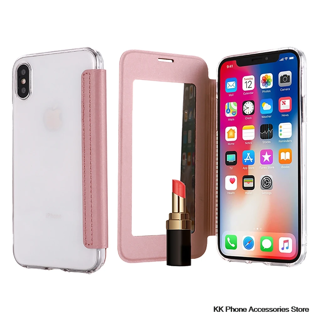 

Magnetic Flip Leather Mirror Case For iPhone 7 8 XS Max XR Case Transparent Make Up Cover For iPhone X 6 6s 7 8 Plus Phone Case