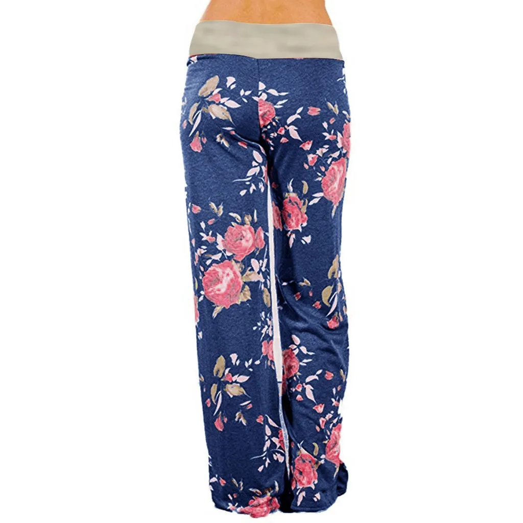 Womail женские брюки женские s удобный стрейч цветочный принт шнурок Палаццо широкие брюки для отдыха женские брюки s-xl