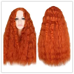SuQ Women's Long Curly Wig Hair Synthetic Natural Cosplay Party Orange Kinky Curly Heat Resistant Daily Fashion Wigs