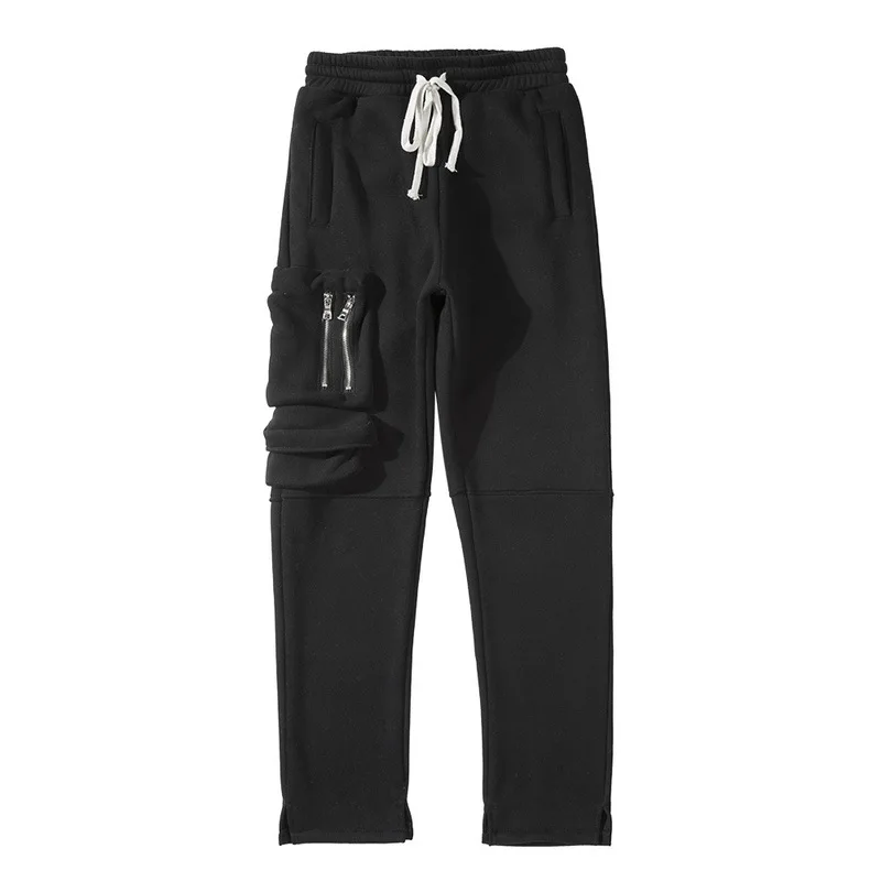 High Street Mens Sweatpants Hip Hop Trousers Kanye Fashion Stitched Zipper Heavy Terry Pocket Split Pant Casual Sports Pants | Мужская