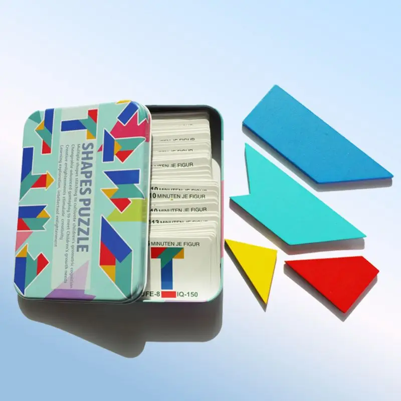 Деревянные головоломки набор Классический Tangram головоломки в железной коробке ребенок Фокус Обучение подарки K4UE