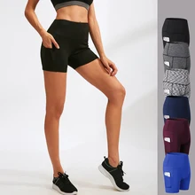 Летние шорты для бега с карманами, высокие эластичные спортивные шорты, женские шорты для йоги, уличные шорты для бега, спортивные штаны для фитнеса, европейские размеры XXL