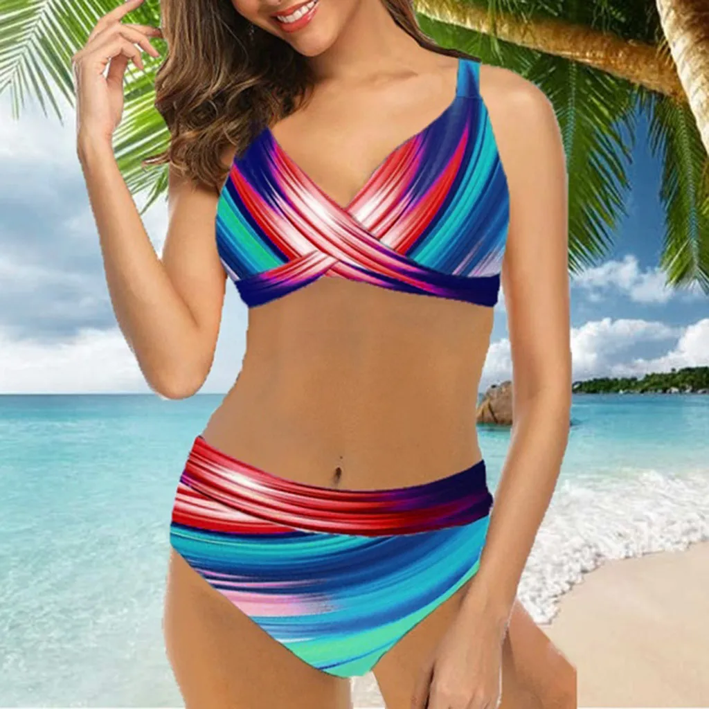 Женский купальник с завышенной талией Раздельный градиентным принтом в стиле