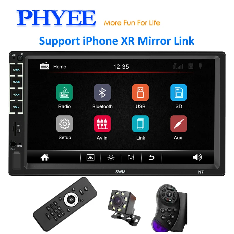 Mirror Link Автомобильный магнитола 2 din Bluetooth MP5-плеер Громкая связь A2DP MP3 USB TF Aux-in 7-дюймовый стерео аудиосистема Головное устройство PHYEE N7